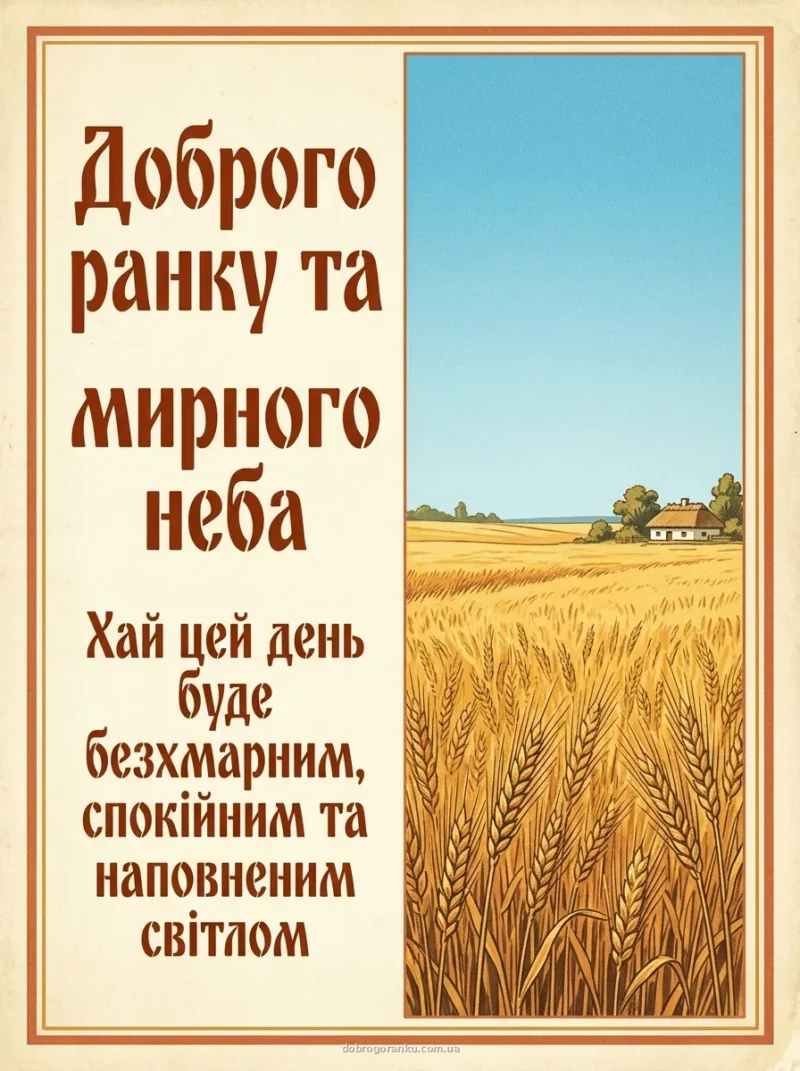 Безкрайнє жовте пшеничне поле — доброго ранку мирного неба картинки українською