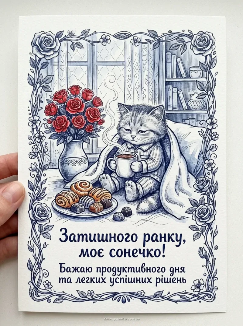 Букет червоних троянд та солодощі — Картинка доброго ранку кохана
