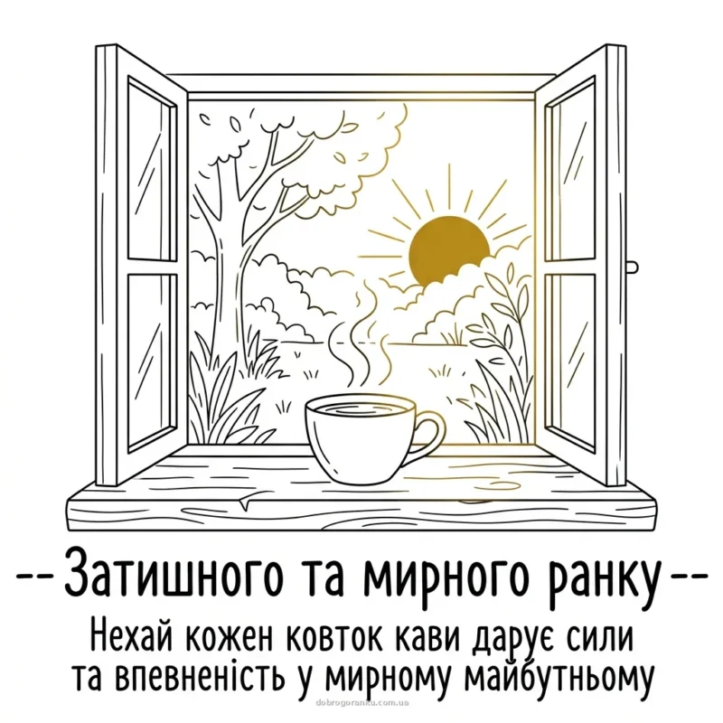 Чашка гарячої кави — доброго ранку мирного неба картинки українською мовою