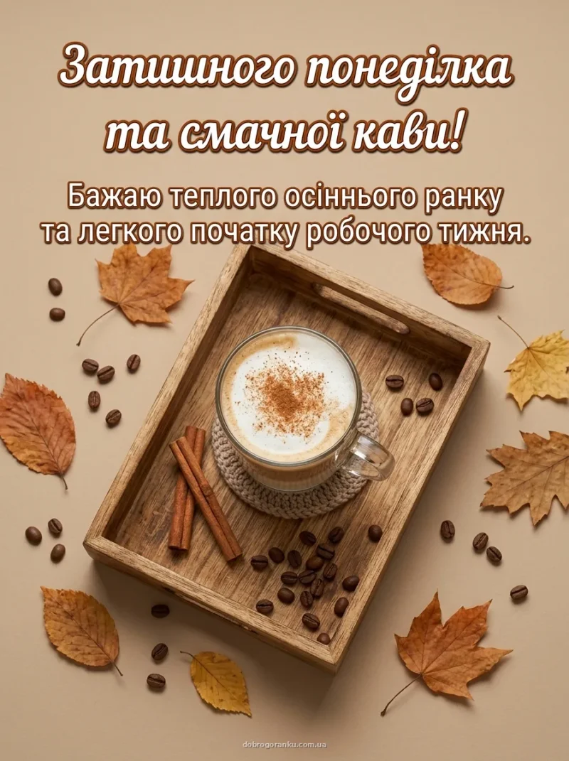 Дерев'яний тац з кавою та корицею — Вдалого понеділка!