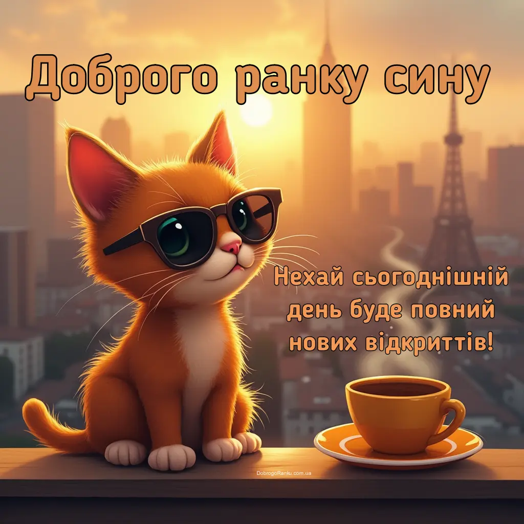 Доброго ранку сину: Котик, кава