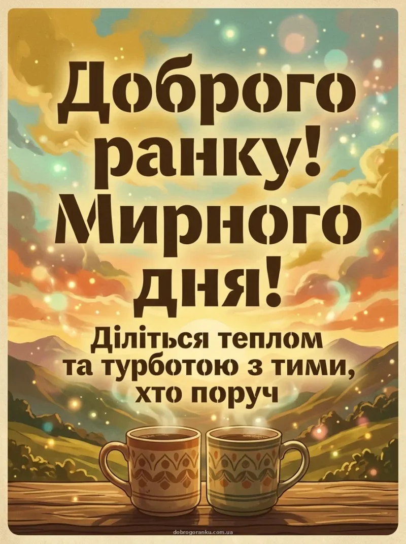 Дві чашки кави — доброго ранку гарного дня мирного неба картинки українською мовою