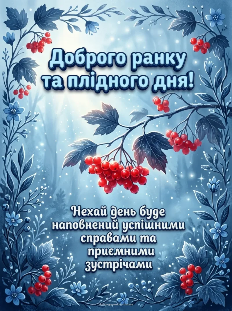 Гілка калини у ранковому сяйві — патріотичні картинки доброго ранку українською