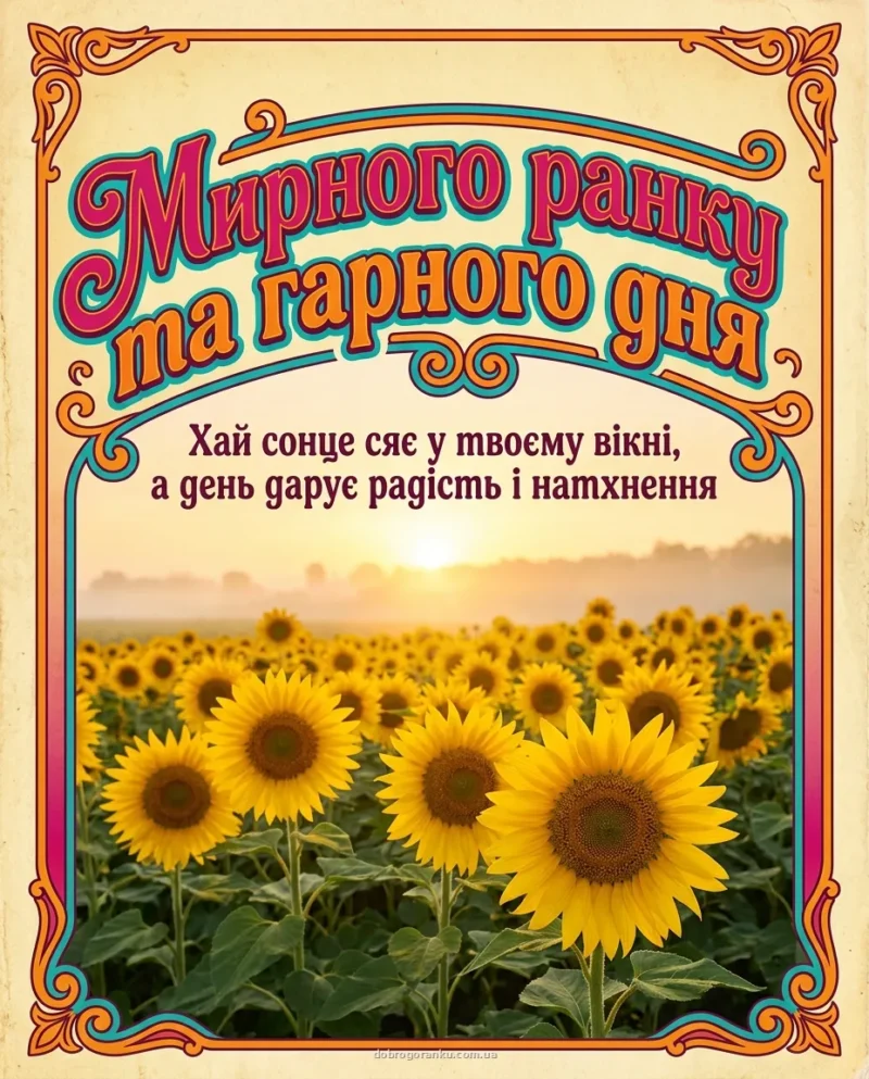 Поле яскраво-жовтих соняшників — доброго ранку гарного дня мирного неба картинки українською