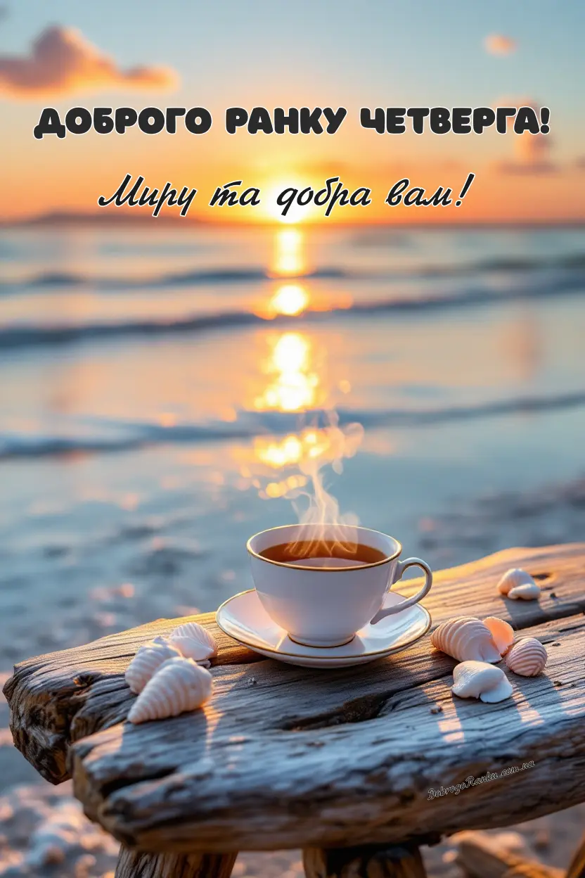 Картинка доброго ранку четверга. Море, чай