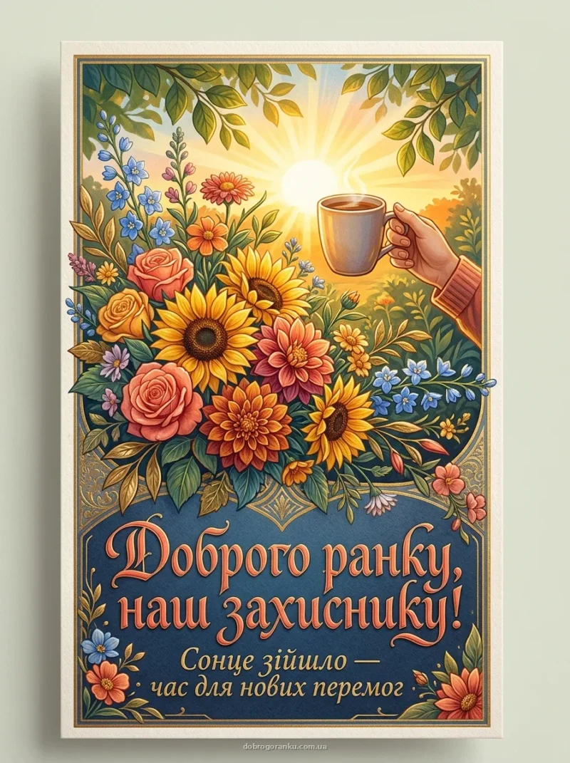 Вертикальне фото ранкового сонця — ніжні побажання доброго ранку