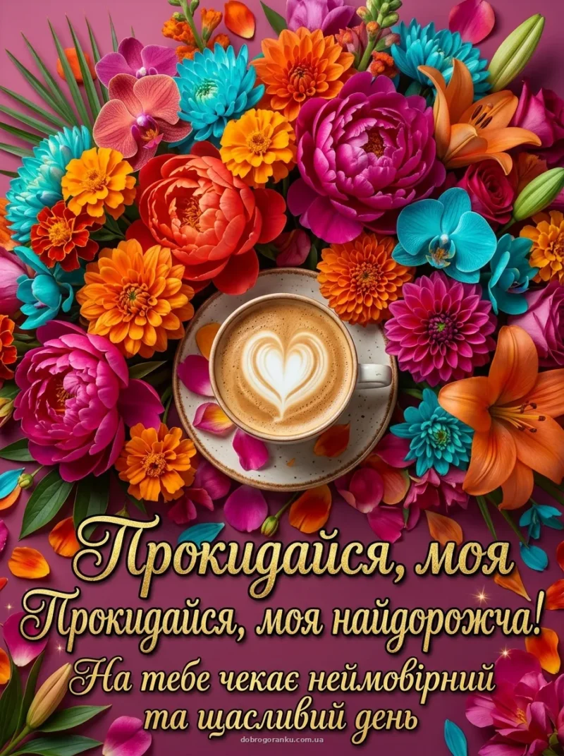 Кава у формі серця та пелюстки — Доброго ранку кохана