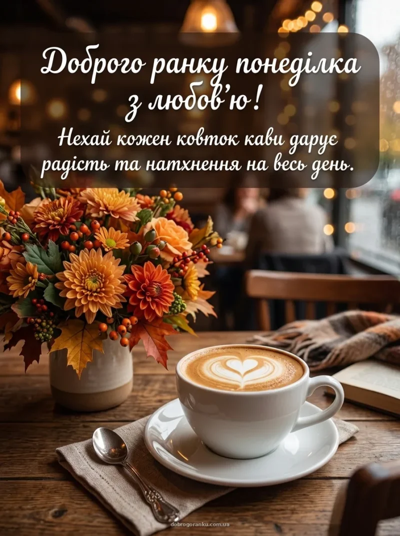 Кавове серце на пінці капучино — З початком нового тижня!