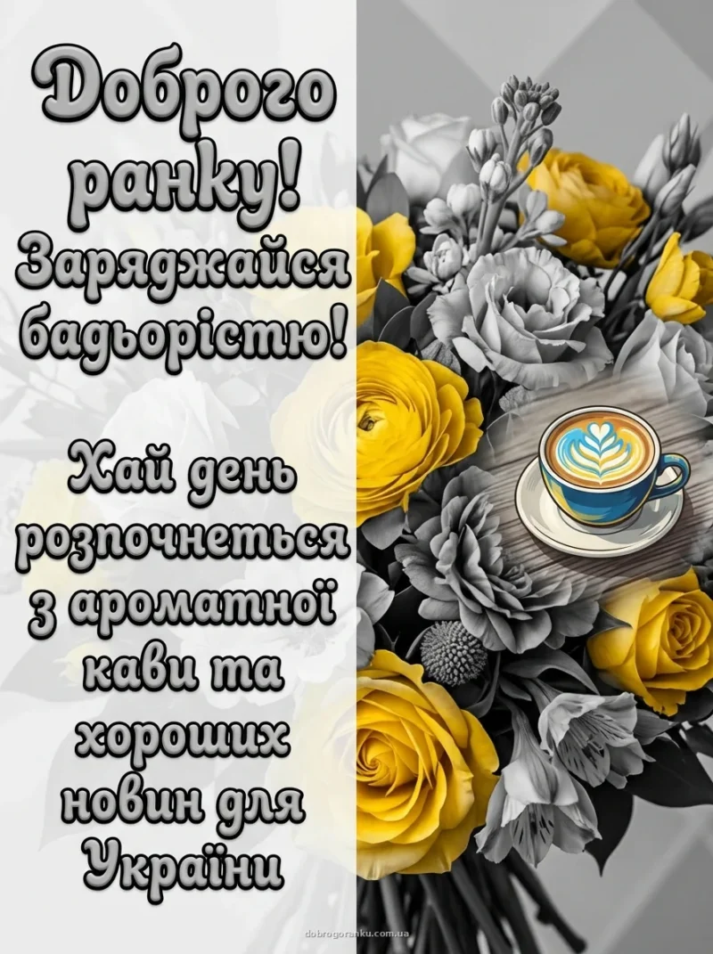 Кавове зерно у формі серця — патріотичні картинки доброго ранку українською