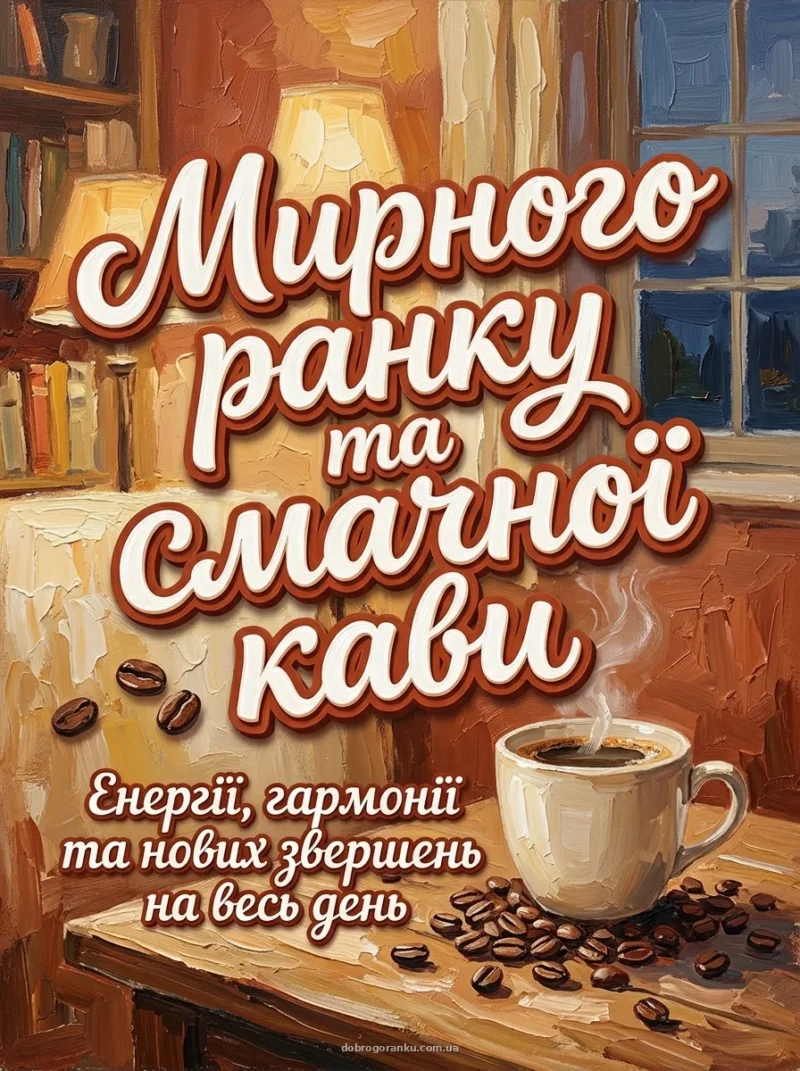 Кавові зерна та чашка на столі — Мирного ранку та смачної кави