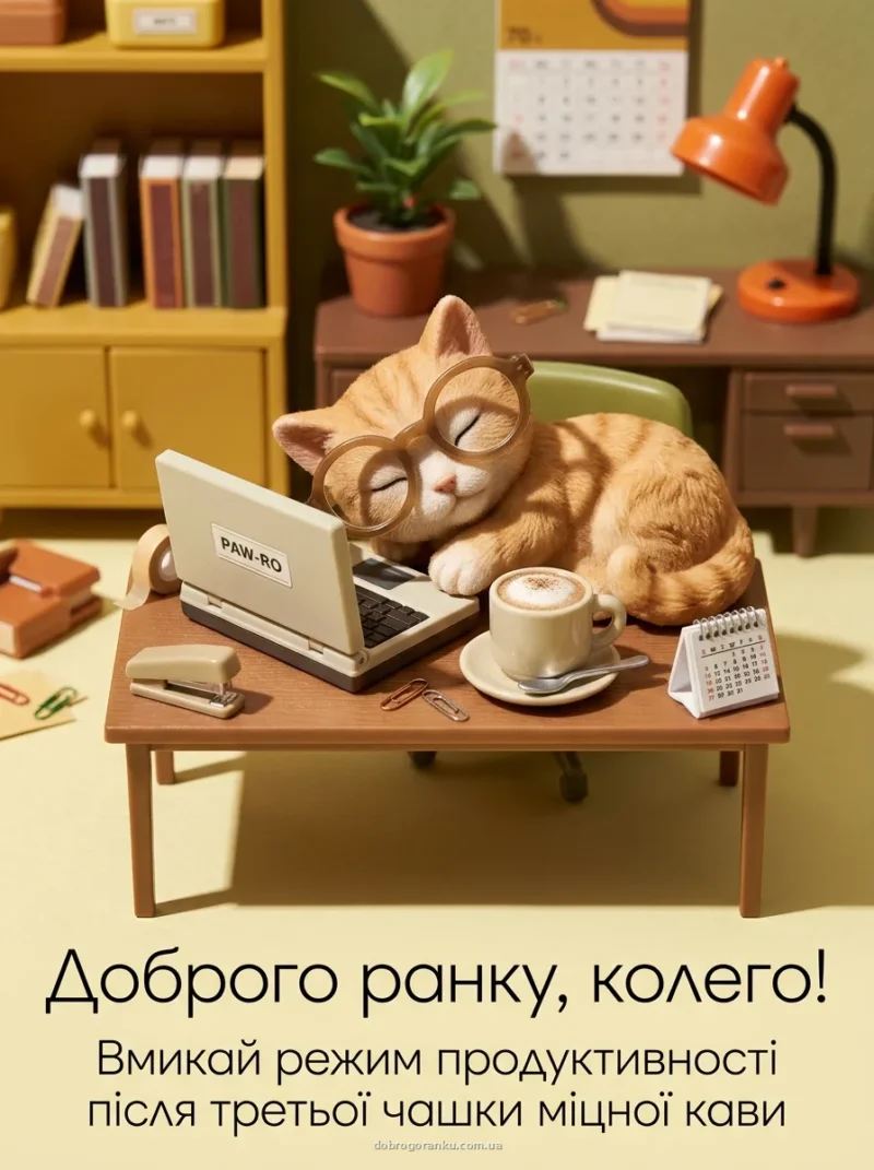 Кіт у професійних окулярах — прикольне привітання доброго ранку