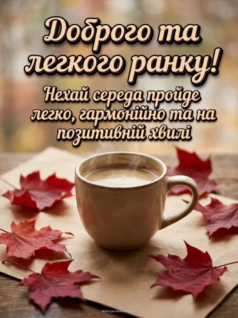 Крафтовий кухоль із кавою та кленово листя — Гарного дня!