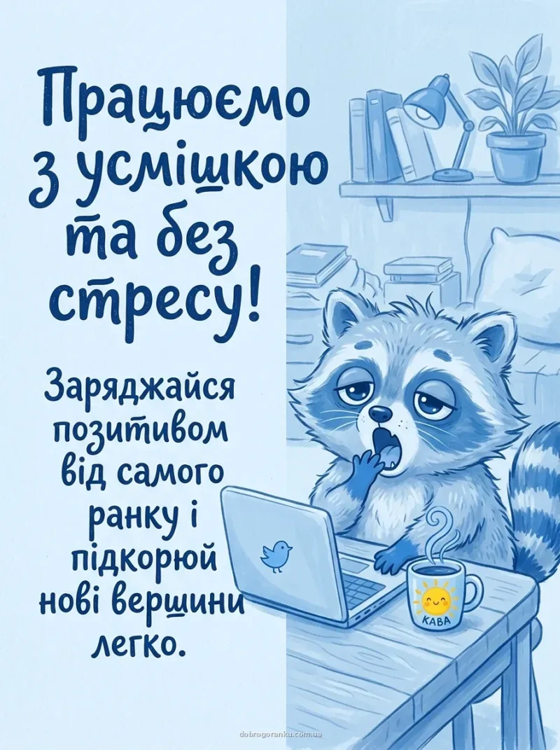 Кумедний єнот за ноутбуком — Смішна картинка гарного дня