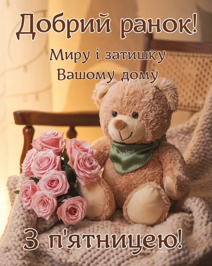 Листівка привітання з п'ятницею, побажання доброго ранку, миру і достатку