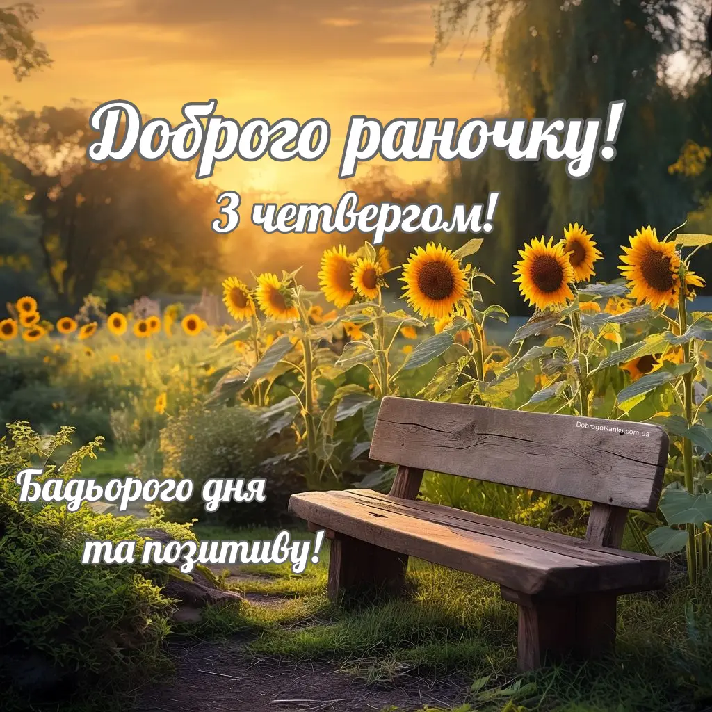 Листівка з добрим ранком четверга, побажання бадьорого дня і позитиву
