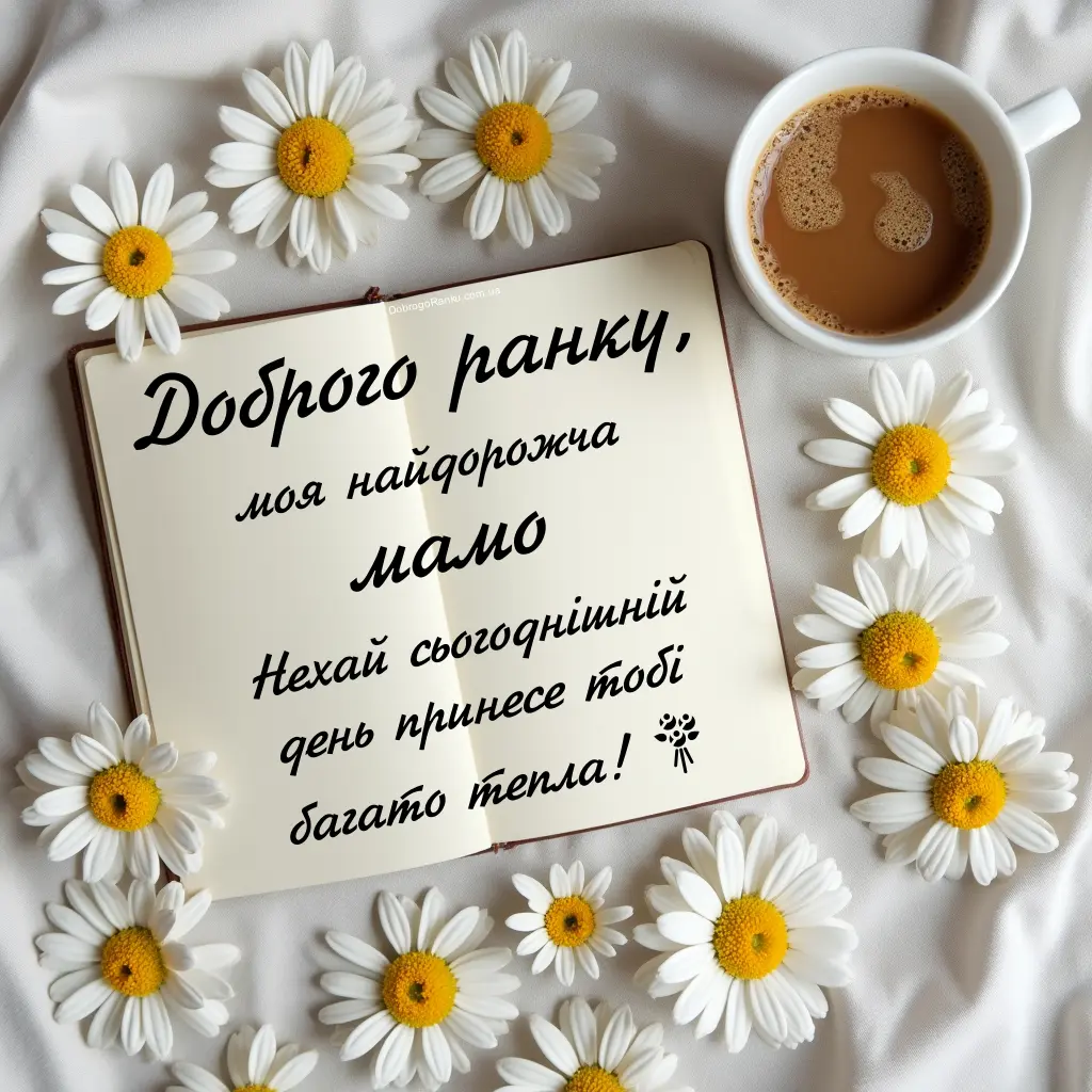 Листівка з побажанням - доброго ранку мамо, ромашки
