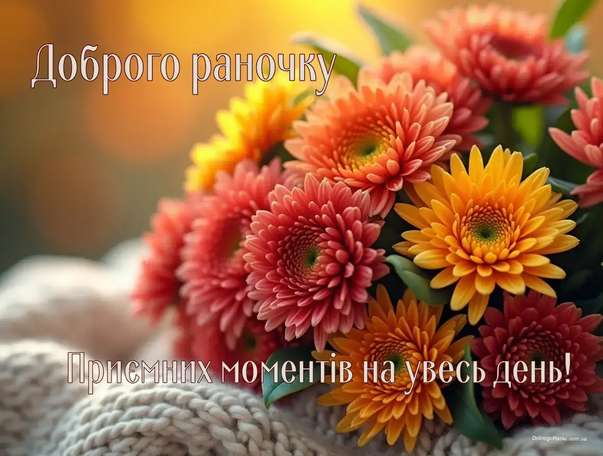 Листівка з побажанням доброго раночку: квіти хризантеми