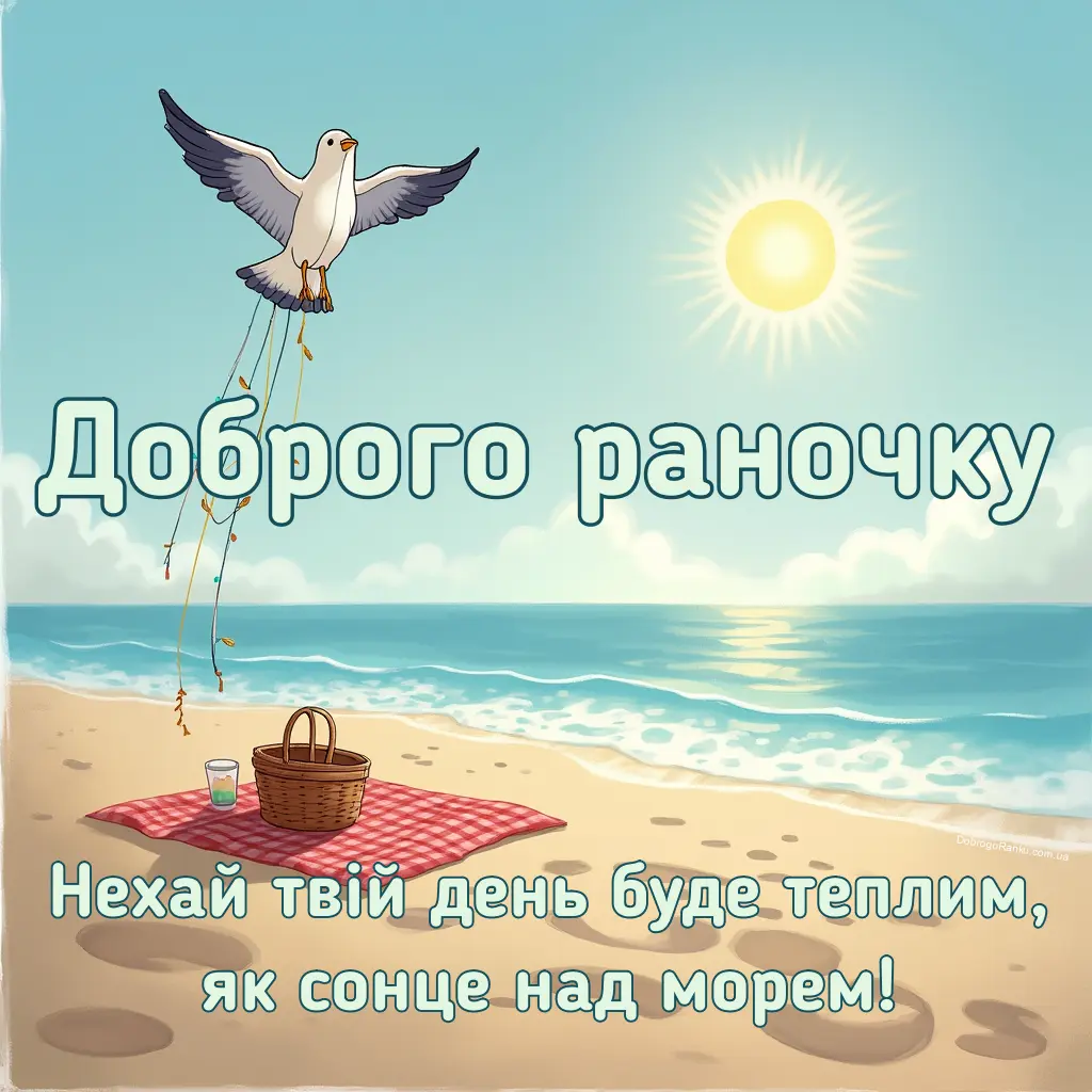 Листівка з побажанням доброго раночку - море, пляж