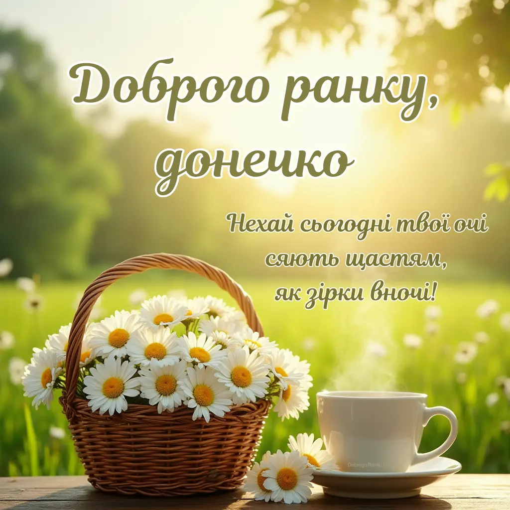 Листівка з привітанням доброго ранку донечко