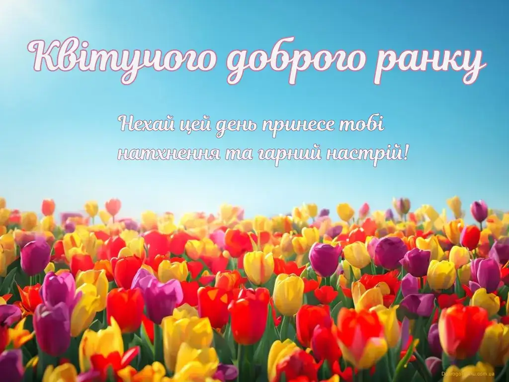 Листівка з привітанням доброго ранку - поле тюльпанів