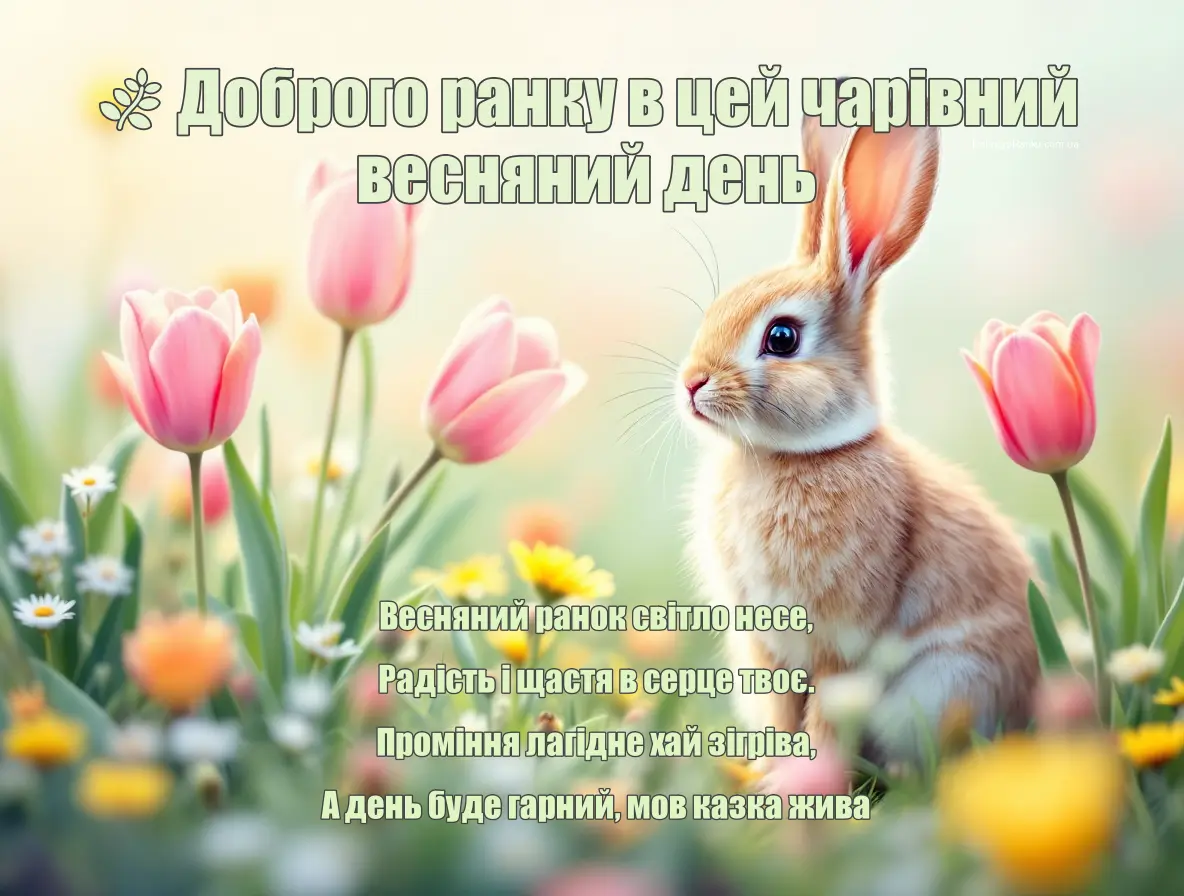Листівка з привітанням доброго ранку весни - тюльпани