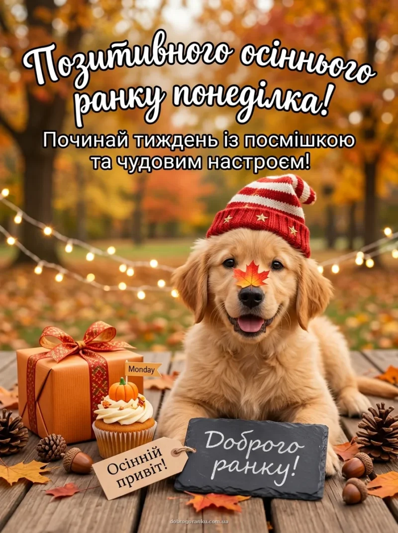 Миле песикове з кленовим листочком на носі — Позитивного понеділка!