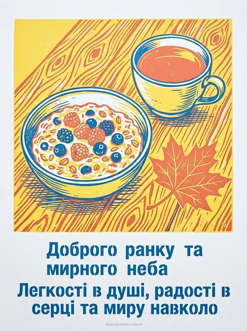 Осінній листок та кава — Доброго ранку та мирного неба