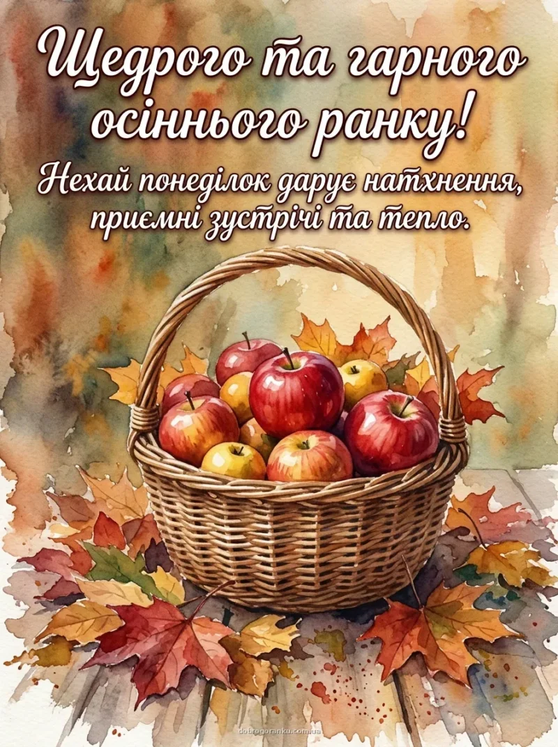 Осінній натюрморт із яблуками та листям — Щасливого понеділка!