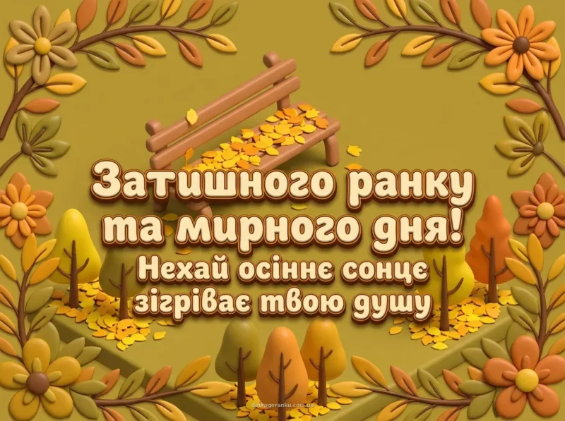 Дерев'яна лавочка — доброго осіннього ранку картинки прикольні українською