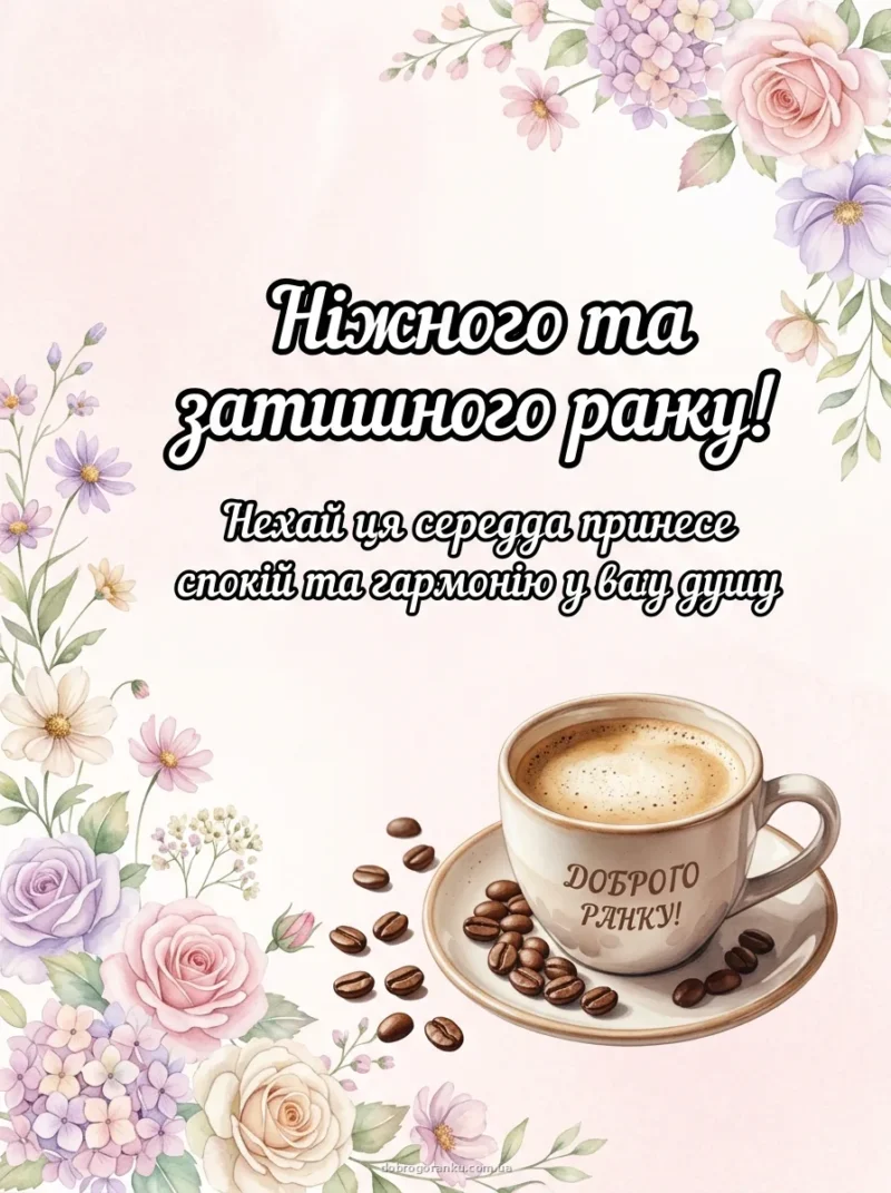 Пастельні квіти та кавове зерно — Доброго ранку середа!