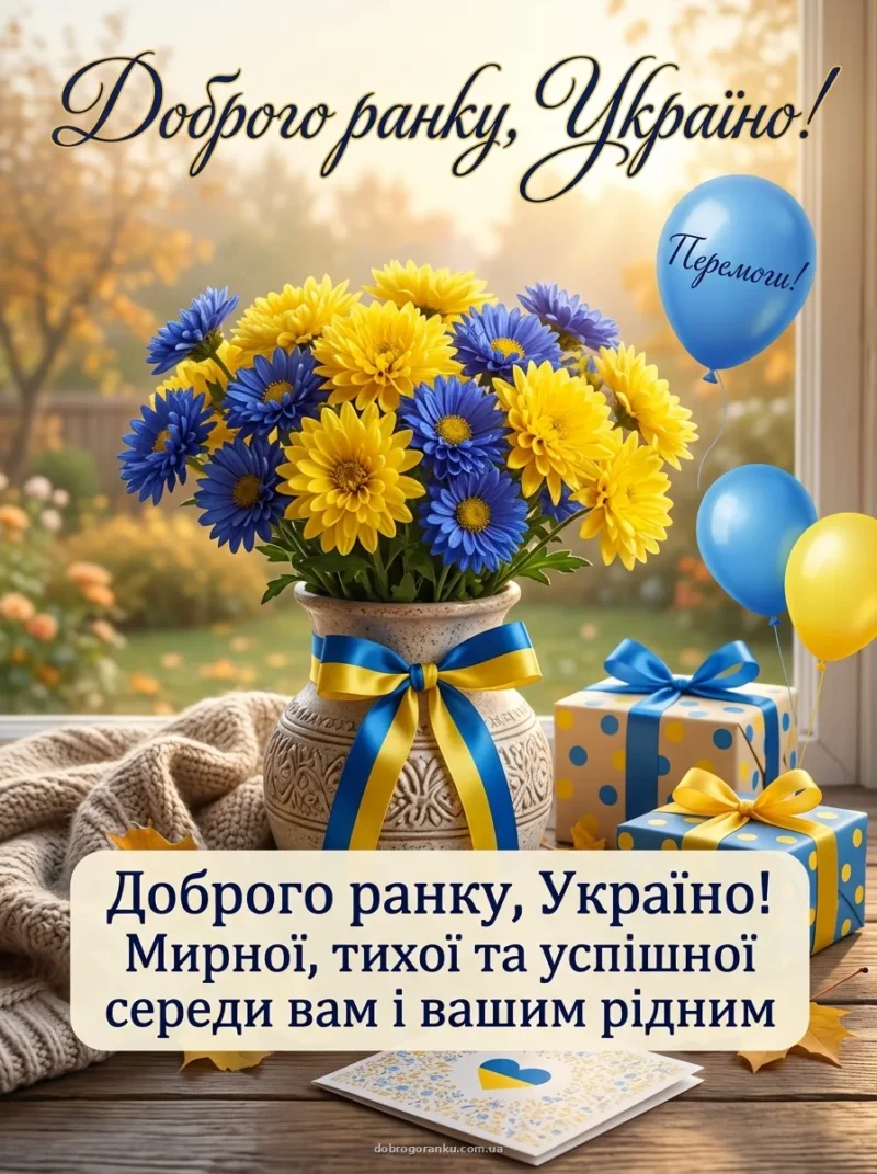 Патріотичні хризантеми у синьо-жовтих тонах — Доброго ранку, Україно!