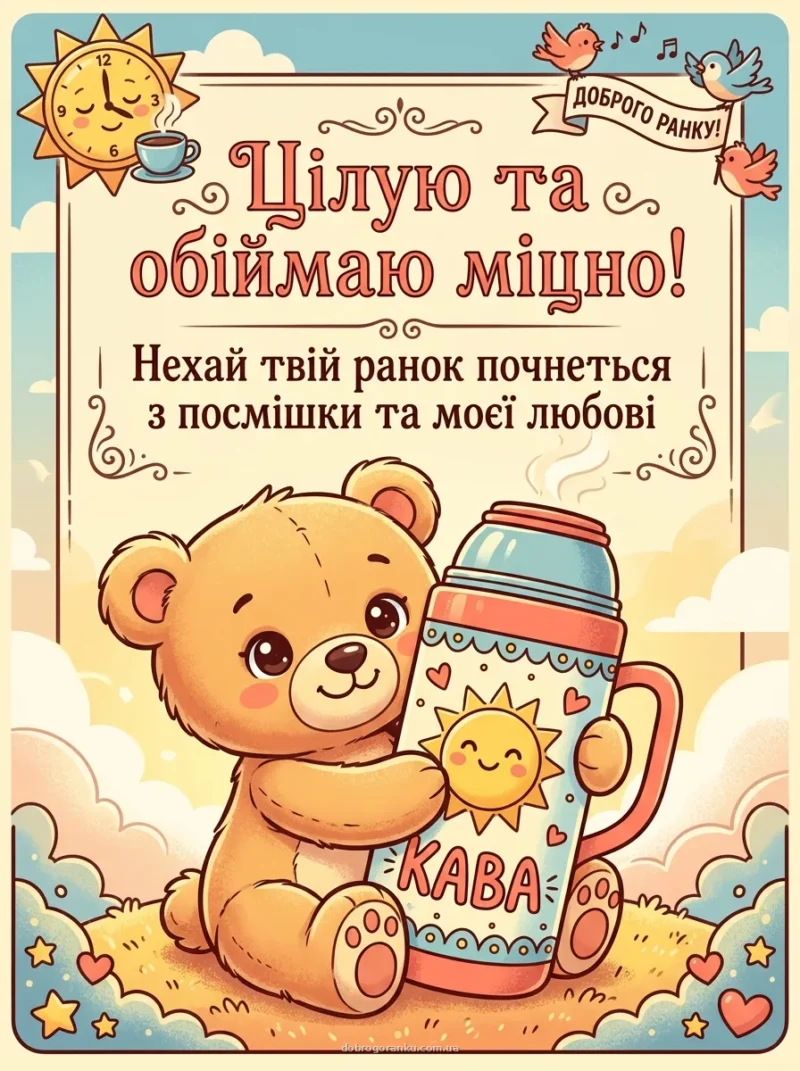 Плюшевий ведмедик з кавою — миле ранкове привітання