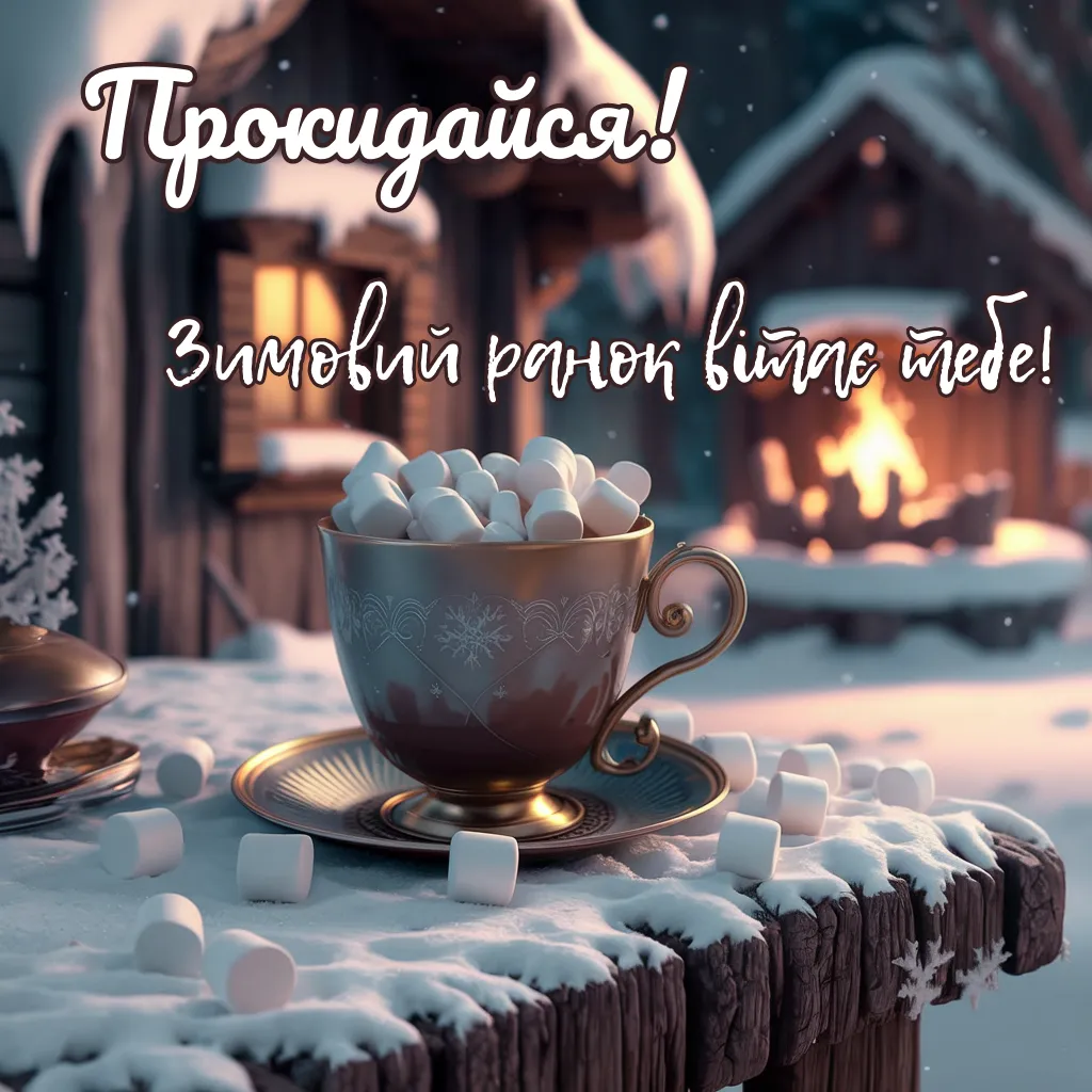 Побажання доброго ранку - Листівка з чашкою кави наповнена маршмеллоу