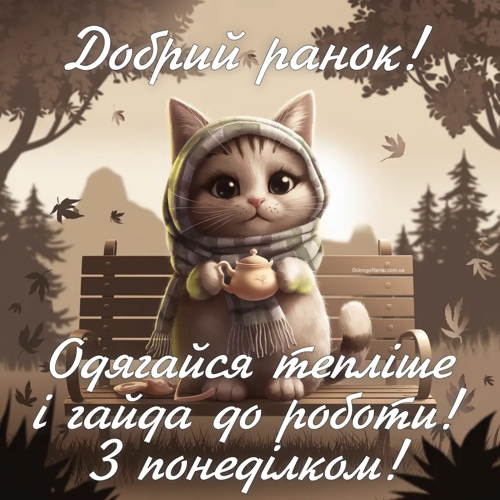 Побажання доброго ранку, з турботою про рідних і близьких. Котик, кава
