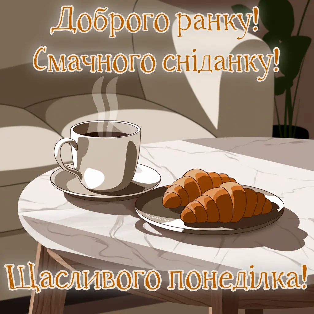 Побажання доброго ранку. Позитиву на весь тиждень, смачного сніданку, щасливого понеділка