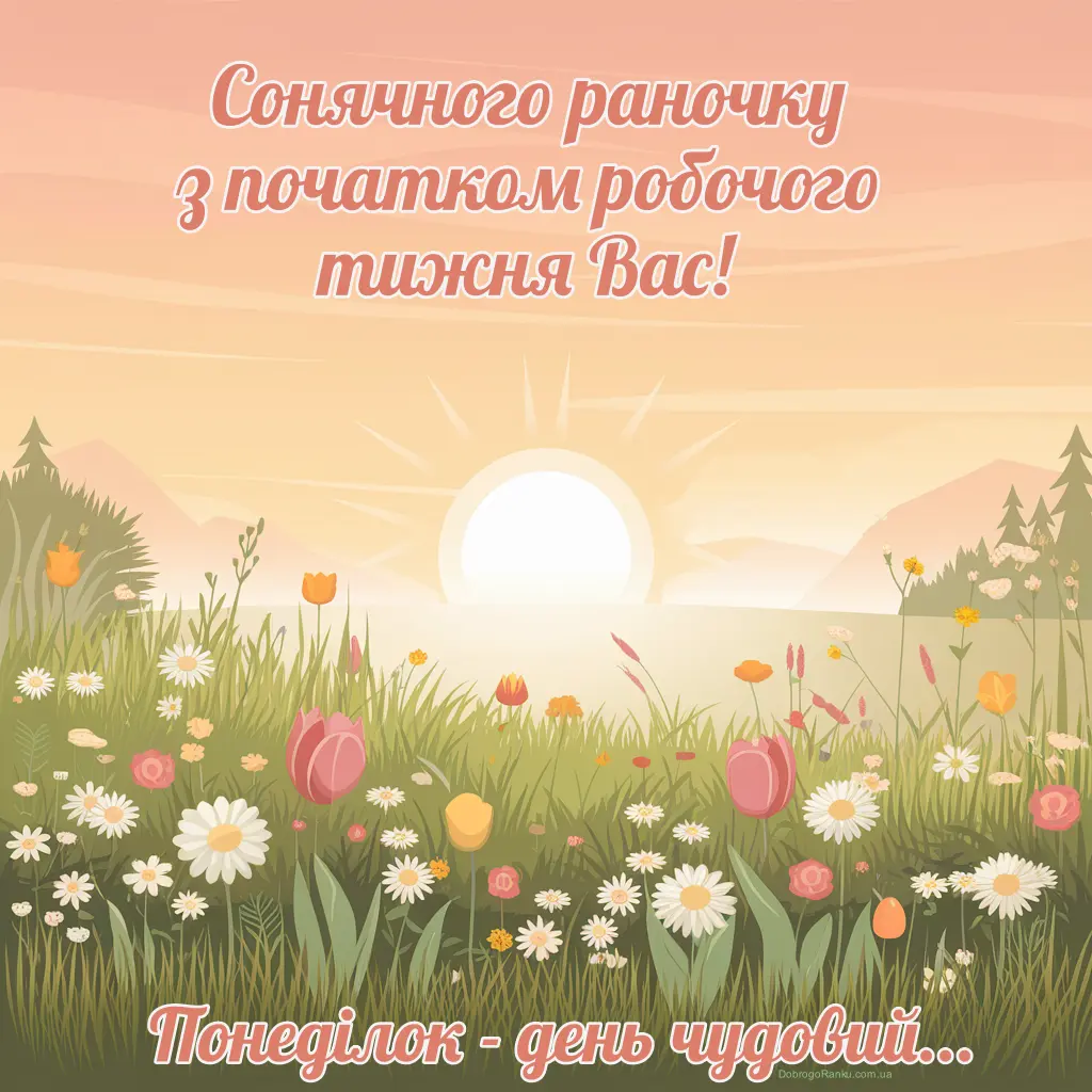 Побажання сонячного ранку і привітання з початком робочого тижня