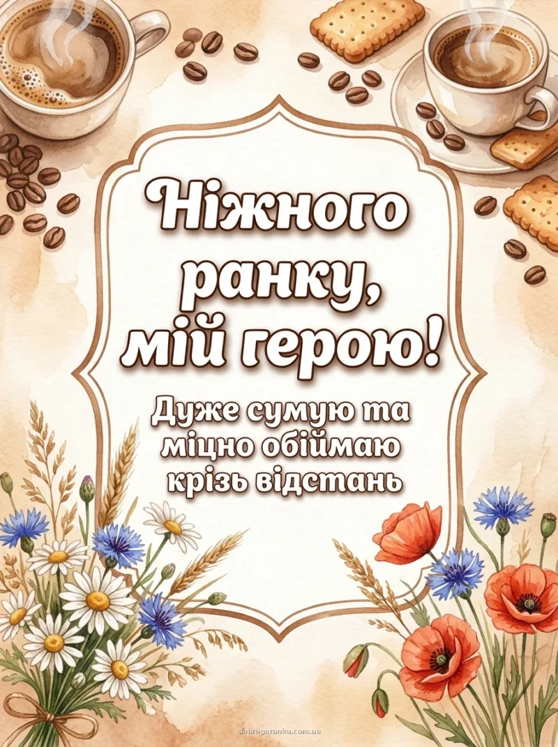 Ніжний букет польових квітів — побажання доброго ранку листівки