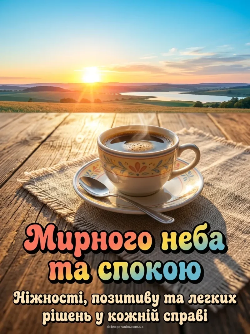 Променисте сонце та кавова чашка — Мирного неба та спокою