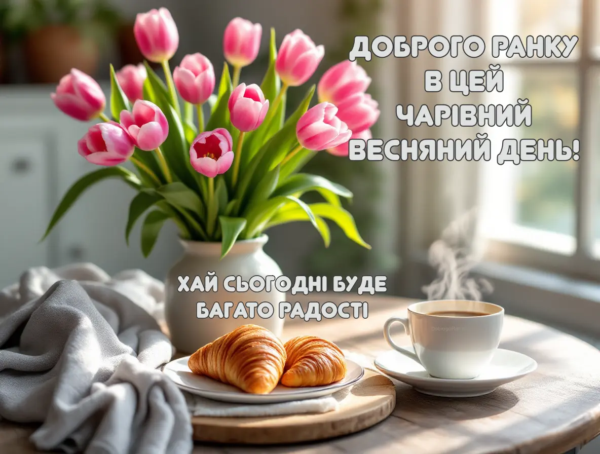 Привітання доброго весняного ранку в листівках