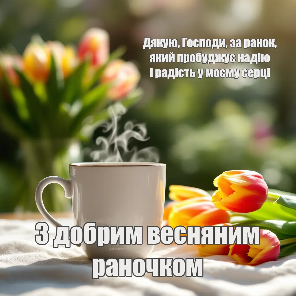 Привітання з добрим весняним раночком у листівках
