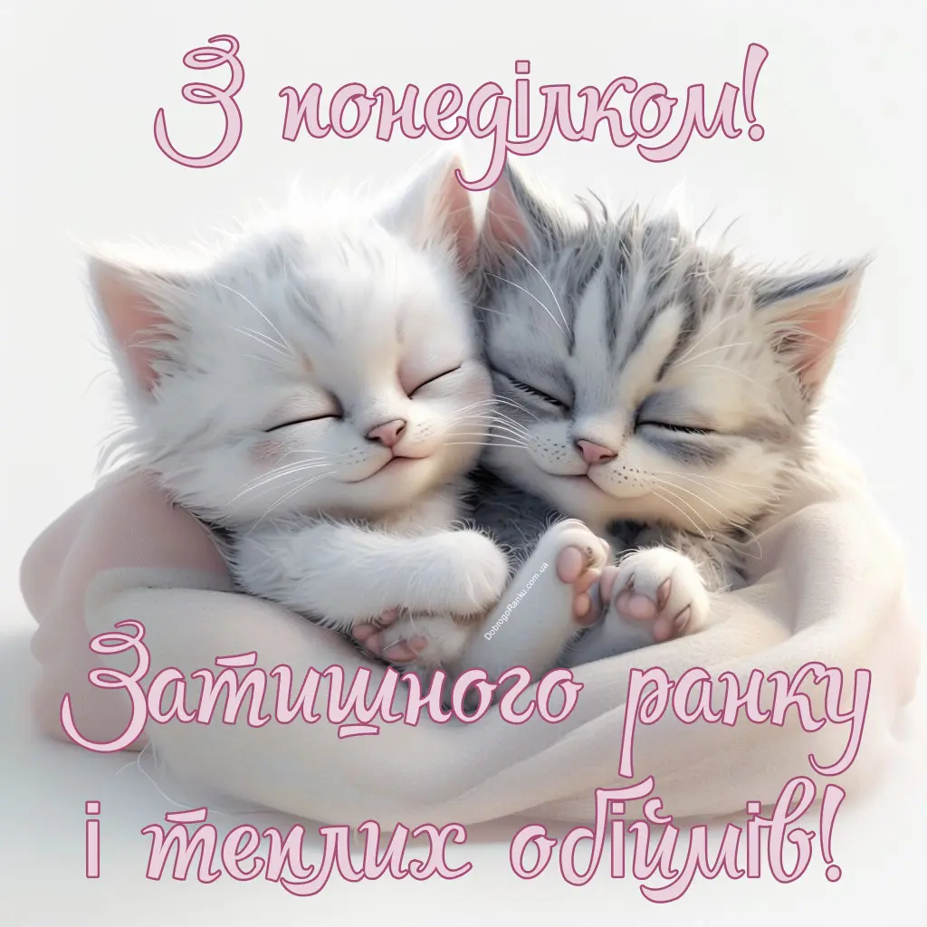Привітання з понеділком, побажання затишку, тепла і обіймів. Котики, сон