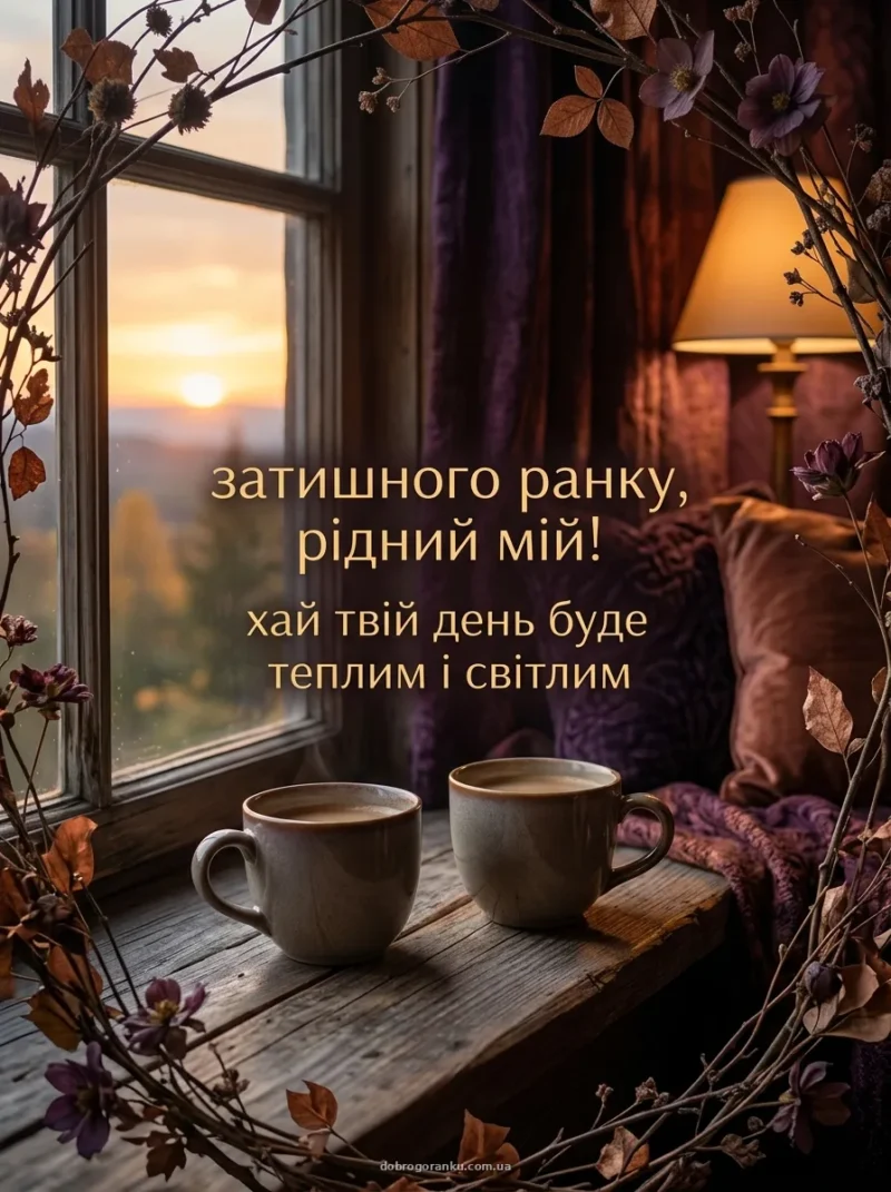 Дві чашки кави стоять — побажання доброго ранку в картинках