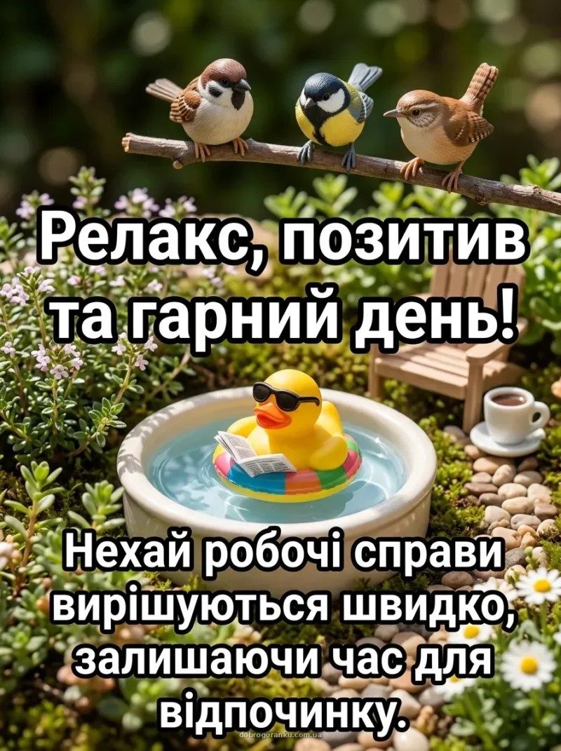 Смішне каченя в басейні — Побажання гарного дня та відпочинку