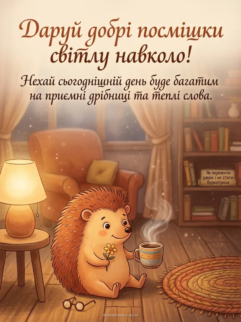Смішний їжачок з квіткою — Тепле побажання гарного дня