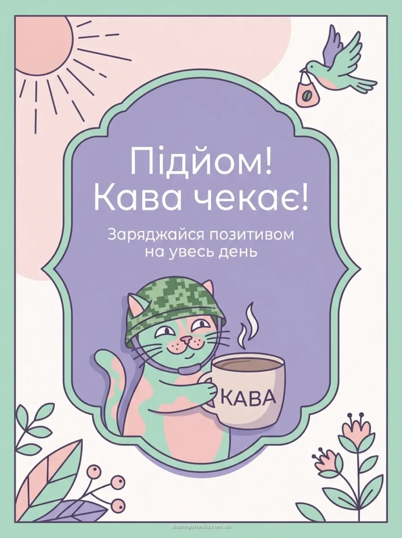 Забавний малюнок котика — побажання доброго ранку гарного дня