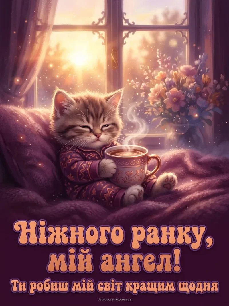 Сонце через вікно та букет квіток — Ніжного ранку, мій ангел!