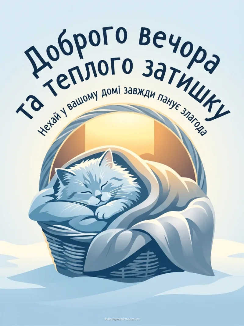Сплячий котик під пледом — Доброго вечора