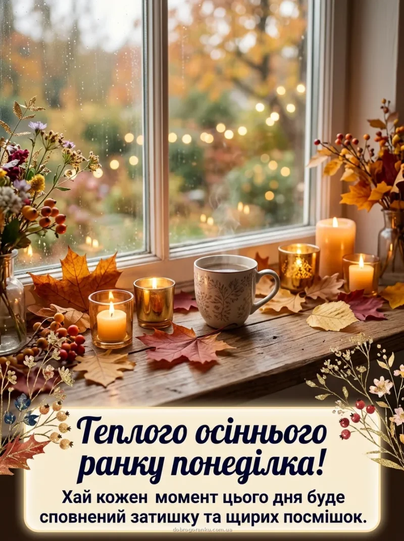 Свічки та осінні листочки на підвіконні — Теплого тижня!