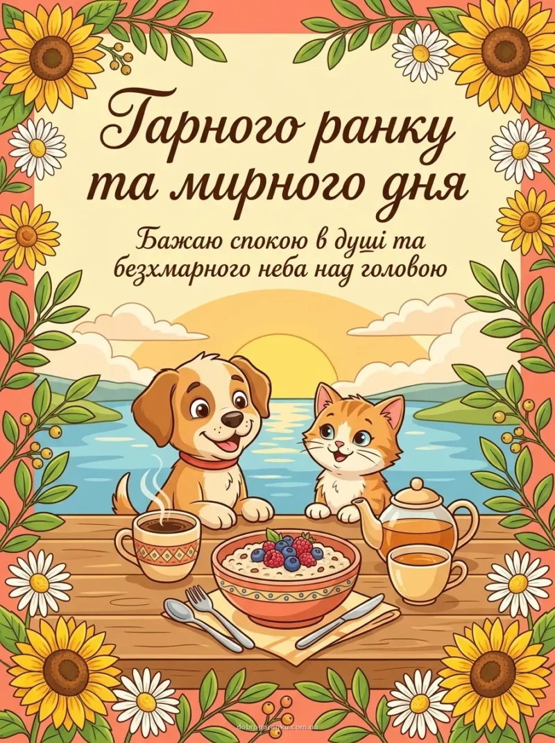 Світанок над річкою та ранкова кава — Гарного ранку та мирного дня