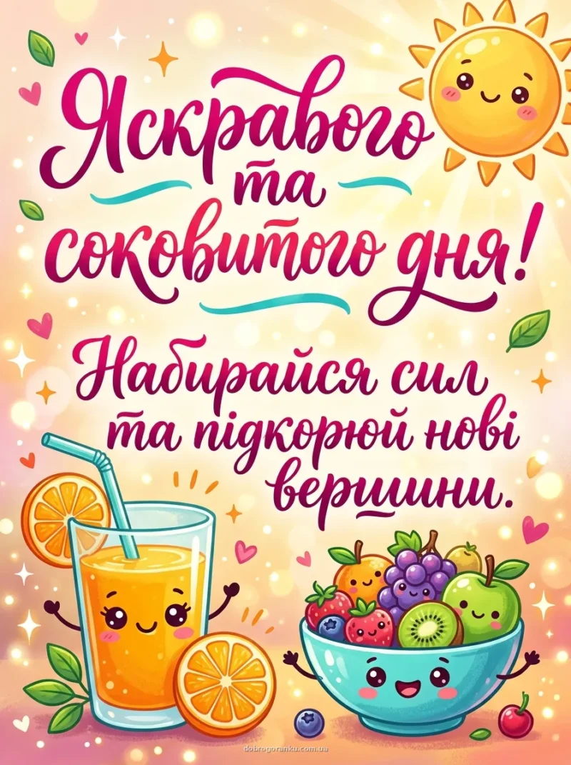 Свіжий сік та фрукти на сніданок — Картинки з добрим ранком